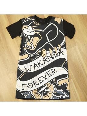 Tattoo Style Wakanda Forever Tee - Size Kids Medium Marvel Black Panther Shirt
